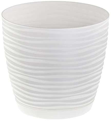 KORAD 3D Sahara Plant Pots with Matching Saucers. Decorative Planters with Drainage Holes for Indoor and Outdoor. Available in 7 Sizes and 8 Colours- (H 4.7 in(12 cm) - D 5.1 in(13 cm), Creamy White)