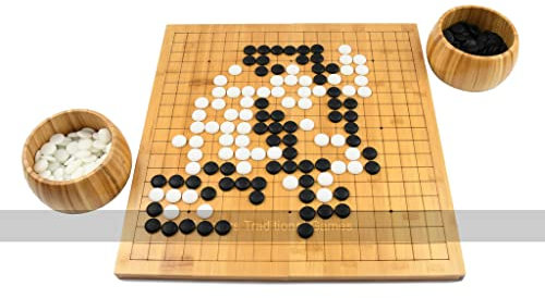 Go Set with Hinged Bamboo Board, Single-Convex Stones and Bowls