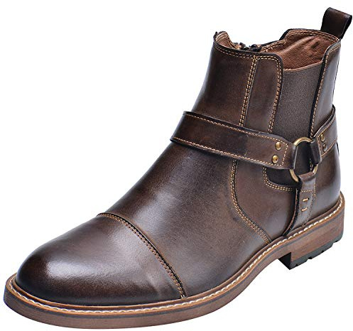 rismart Uomo Pelle Caviglia Stivali Chelsea Toe Cap Zip Elegante Stivaletto SN01910(Caffè,42 EU)