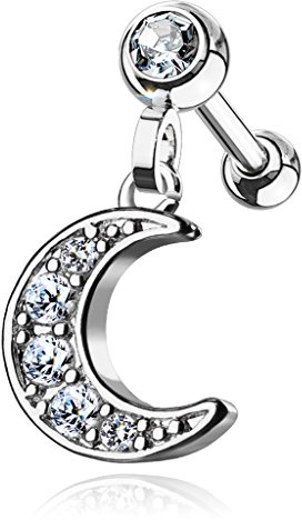 beyoutifulthings Knorpel Ohr-stecker Halb-Mond Anhänger Zirkonia Clear viele Farben Cartilage Piercing-s Tragus Edelstahl Schraub-Verschluss