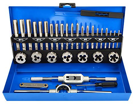 LncBoc 32 pezzi Tap and Die Set, Set taglio filettatura in solido acciaio al tungsteno metrica, filettatrice professionale, set Maschi E Filiere per Filettatura per Taglio di Filettature Esterne