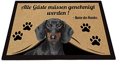 BAGEYOU Personalisierte Fußmatte mit Meinem Liebeshund Dackel Alle Gäste Müssen Genehmigt Werden Bodenmatte 90 x 60 cm