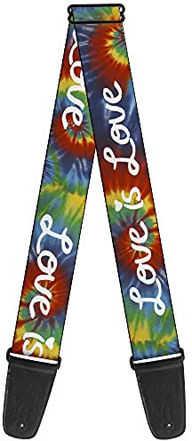 Gitarrengurt mit Schnalle, Aufschrift Love is Love, BD, Batikdesign, Weiß, 5,1 cm breit