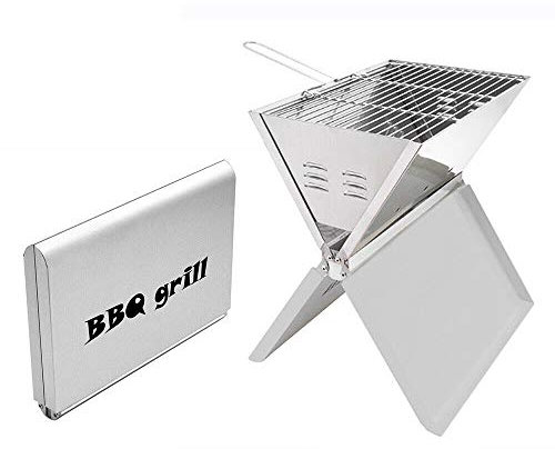 Edelstahl Holzkohlegrill, Klappgrill Outdoor BBQ Grills, Portable Campinggrill, Standgrill Camping BBQ Grill Outdoor Rauch für Garten Camping Picknick und Festivals (Silver)