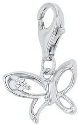 Amor Charm 925 Sterling Silber Damen Anhänger, mit Zirkonia synth., 1,9 cm, Silber, Schmetterling, Kommt in Schmuck Geschenk Box, 2016106