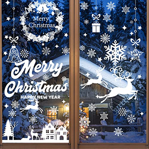Fensterbilder Weihnachten, 210 Stück Weihnachtsdeko Fenster, Fensterbilder Weihnachten Selbstklebend, Schneeflocken Deko, Weihnachten Deko, Weihnachts Fensterbilder für Weihnachtsdeko Innen