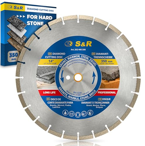S&R Disque Diamant 350 à Tronçonner Granit, Béton, Marbre, Maçonnerie, Briques. Lame de coupe à segments professionnelle pour meuleuse et scie de table