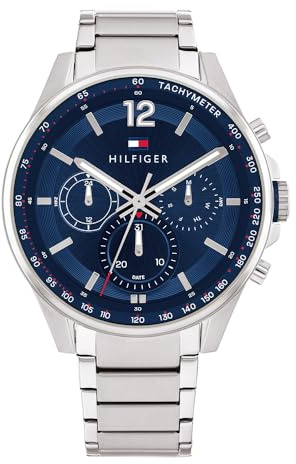 Tommy Hilfiger Reloj Analógico de Cuarzo Multifunción para Hombre con Correa de Acero Inoxidable Plateada - 1791973