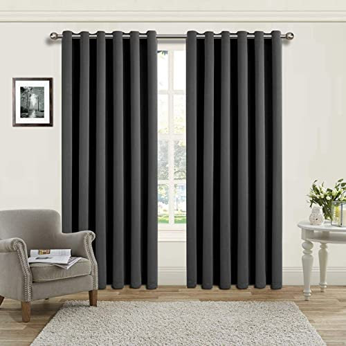 AMEHA Blackout Curtains for Bedroom - Grey Eyelet Curtains Living Room 66x54 Inch Drop - Thermal Insulated Super Soft Black Out Kitchen Curtain & Drapes with Tiebacks Pair Panels