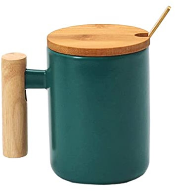 Tassen Kaffeebecher Becher Kaffeetassen Einfache Tasse im nordischen Stil, Keramiktasse mit Holzgriff, Deckel und Löffel, kreative Wassertasse, Kaffeetasse für das Home Office Kaffeetassen Tasse Beche