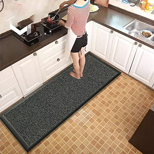 Waterproof Runner Rug for Kitchen Floor - Grey, 60 x 180 cm - Heavy Duty Waterproof PVC Backing Dirt Grabber Entrance Welcome Carpet Mat
