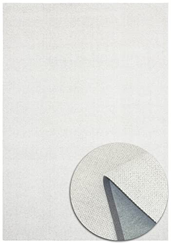 Handweb-Look Teppich - Weich - Skandinavischem Design - Wolle und Polyester - Wohnzimmer Schlafzimmer Esszimmer - Flur - Weiss - 160cm x 230cm