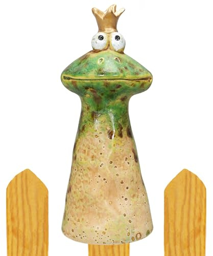 B2S BACK2SEASON Zaunfigur Froschkönig mit Krone Zaundeko Zaunhocker Gartendeko grün Gold H=18 cm