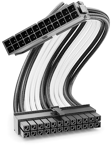 deleyCON 24-Pin ATX Netzteil Kabel Verlängerung 30cm 18 AWG - Schwarz Weiß | Kurzes 30cm, PSU Mainboard PC Computer Netzteil, Nylon Stromkabel, Stromversorgung, Stecker auf Buchse
