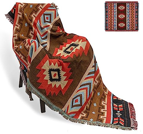 Plaid bohème Chic,Navajo Azteque jeté de canapé Ethnique,Tricotées Couverture à Franges,Double Face Patchwork,pour intérieur,extérieur,Camping (Tailles Multiples)