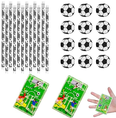 PLATEYTR 12 Lápices de Fútbol de Madera 12 Borradores de Fútbol de Plástico Pequeños Borradores de Fútbol Divertidos Regalos Día del Deporte Escolar