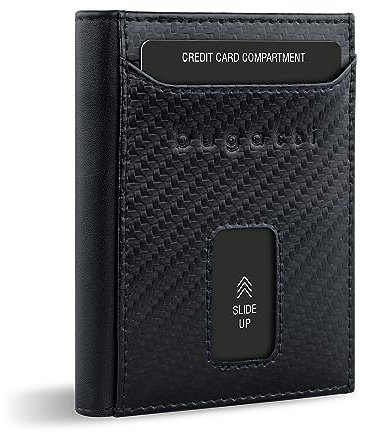 bugatti Secure Slim Mini Börse Spezial mit XL-Münzfach und RFID-Schutz aus Leder, Carbon