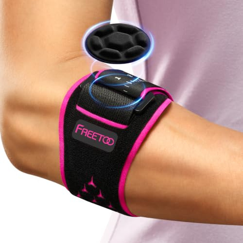FREETOO Tutore Epicondilite Gomito Sinistra e Destro per Tennista, Rosa | Comodo Tutore Gomito con Gomitiera Rimovibili per Tendinite, Artrite. Fascia Gomito Palestra Regolabile per Uomo e Donne