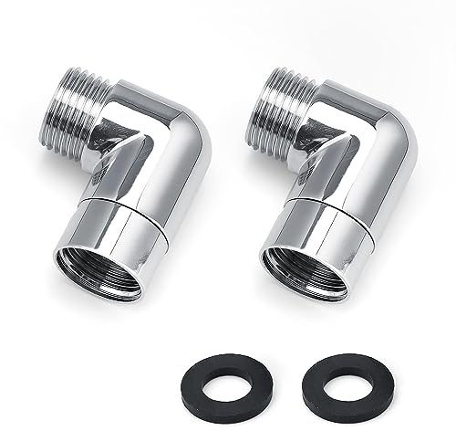 Moollyfox 2 Stück Handbrause Adapter, 90 Grad Duschkopf Adapter, Einstellbarer Winkel, Universal 1/2 Zoll Duschschlauch Adapter mit Unterlegscheiben, Winkelstück für Handbrause, Silber