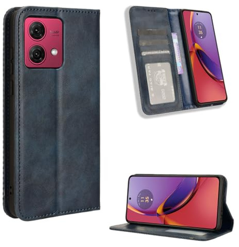 UPLAI Billetera Funda para Motorola Moto G84 5G, Ultra Delgado Antigolpes Cierre Magnético Carcasa con Ranura Tarjeta Soporte, Premium PU Cuero Estuche Caso.Azul