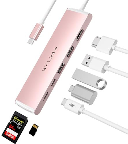 WALNEW 7-in-1 USB C Hub Multiport Adapter, with 4K HDMI, 100W PD, USB- C and 2 USB-A Data Ports 5Gbps, SD/TF Card Slot for Mac, MacBook Pro Air, Thinkpad, Chromebook, Dell XPS laptops