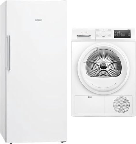 Siemens GS51NAWCV iQ500 Gefrierschrank, 161 x 70 cm, 289 L & WT45HVA3 iQ300 Wärmepumpen-Trockner, 8 kg, autoDry-Technologie