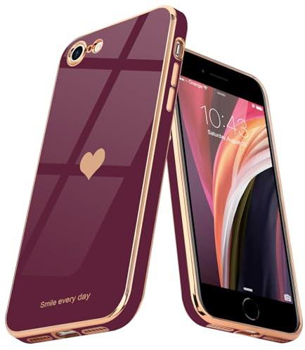 Teageo Hülle für iPhone 7/8/SE2020/2022 Frau Herzmuster, Kirschrote | Mädchen Stilvoll Galvanisierte Schutzhülle Weich TPU Phone Case