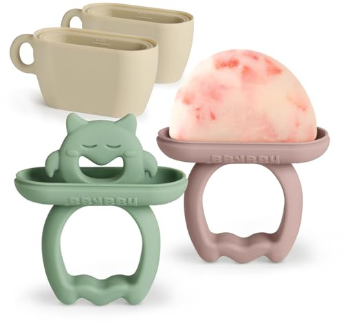 Haakaa Eiszapfenformen, Silikon Muttermilch Eis am Stiel Formen für Baby Zahnen Relief, BPA-freie Eis-Pop-Formen & gefrorene Muttermilch Beißring Eis am Stiel für Kleinkind 6m+（Blush + Erbse Grün）