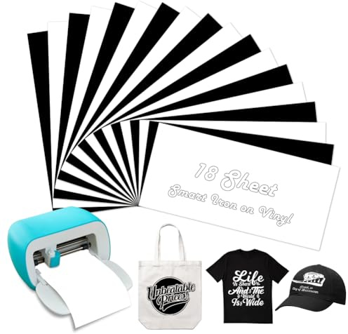 Smart Iron On for Cricut Joy, 18 Stück Plotterfolie Textil Smart Heat Transfer Vinyl, Flexfolie Plotter Textilien zum Aufbügeln, ohne Schneidematte für DIY T-Shirts, Stoffe (Schwarz+Weiß, 14x30.5cm)
