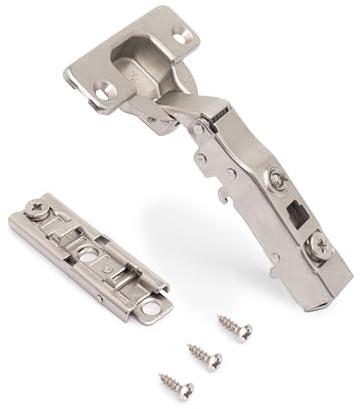 Emuca - Kit von 20 Topfscharniere X91Eckanschlag mit sanftes Schließen und Montageplatte zum Schrauben, Höhe 1, Stahl, vernickelt