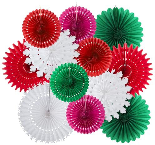 Easy Joy Weihnachten Dekoration Papier Fächer 12 Stück Rot Weiß Grün Weihnachtsbaum Hängender Papier Fächer für Weihnachtsdeko Neujahr Heiligabend Hochzeit Geburtstag Tischdeko