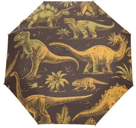 Vintage Wilde Dinosaurier Beige Regenschirm Taschenschirm Kinder Jungen Mädchen UV-Schutz Auf-Zu Automatik Umbrella Verstärkt Winddichte Zusammenklappbar