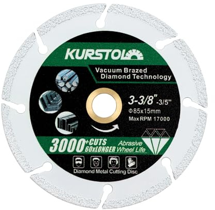 KURSTOL Disco Diamantato per Metalli - 85mm Diamantato Dischi Taglio per Tubo d'Acciaio, Ferro, Lamiera d'Acciaio Inossidabile, Foro 15mm, 15/10mm Rondella per Mini Sega Circolare