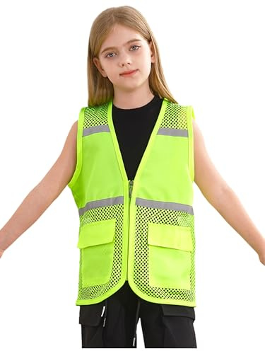 Aislor Chaleco De Seguridad Reflectante Alta Visibilidad Para Niños Disfraz Para Actividades Voluntarias Chaleco De Uniforme De Equipo De Supermercado verde fluorescente 5-6 años