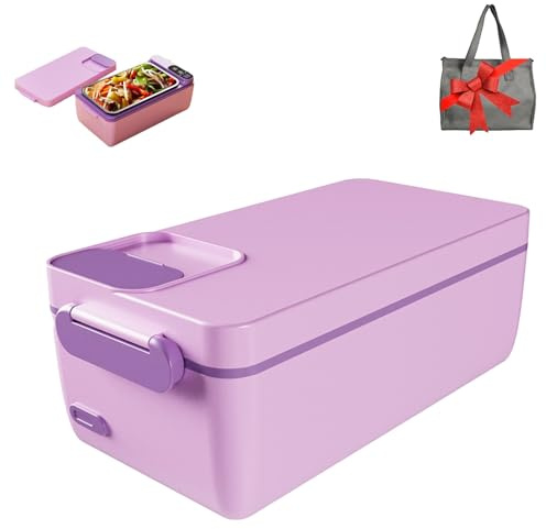 Lunch box elettrico riscaldato, scaldavivande ricaricabile con borsa termica, batteria integrata da 3200 mAh, contenitore in acciaio inossidabile rimovibile, lunch box autoriscaldante senza fili(Purpl