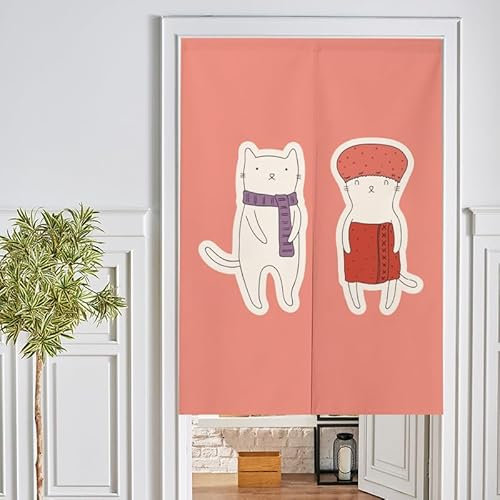 Türvorhang Lila Rosa Katze Küchenvorhänge Polyester Raumteiler Vorhang Waschbar Vorhänge Kurz Küchenvorhang Langlebig Fliegenvorhang Terrassentür tür Vorhang Verdickung Vorhang Tür 90x180cm
