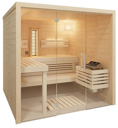 Infraworld Solido Glas Complete Massivholzsauna mit Infrarotstrahler 210x212x202cm