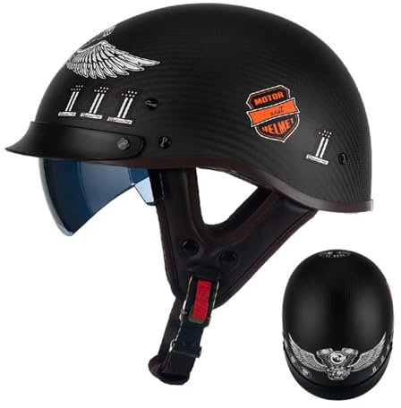 Kohlefaser Öffnen Motorradhelm Halboffenen Halbschalenhelm, DOT/ECE Zertifiziert Antikollisions-Schutzhelm, Rollerhelm für Erwachsen Damen Herren, für Bike Scooter E,L(57-58CM)
