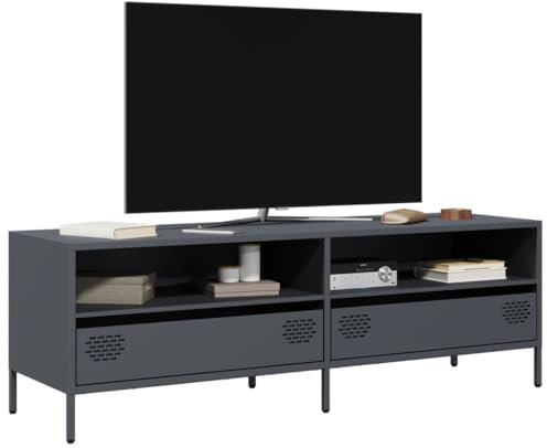 Homgoday Meuble TV Anthracite 135 x 39 x 43,5 cm Acier laminé à froid, Meuble TV Meuble bas pour TV pour table de salon industrielle Meuble TV Salon Style851336