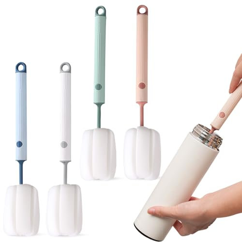4 Pièces Goupillon Biberon, Éponge Brosse Biberon Goupillon Gourde avec Manche de 27 cm de Long Ecouvillon Biberon pour Nettoyer Les Tasses et Les Bouilloires