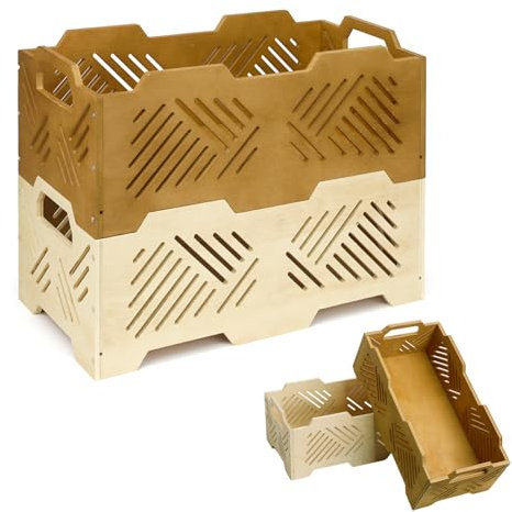 Wuciray Stapelbare Aufbewahrungsboxen Holz Belüftung Holzbox ohne Deckel 2er Set mit Griffen 47x23x34 cm Stapelbare Holzkisten für kleiderschrank Büro Schlafzimmer Holzkiste Aufbewahrungskiste Holz