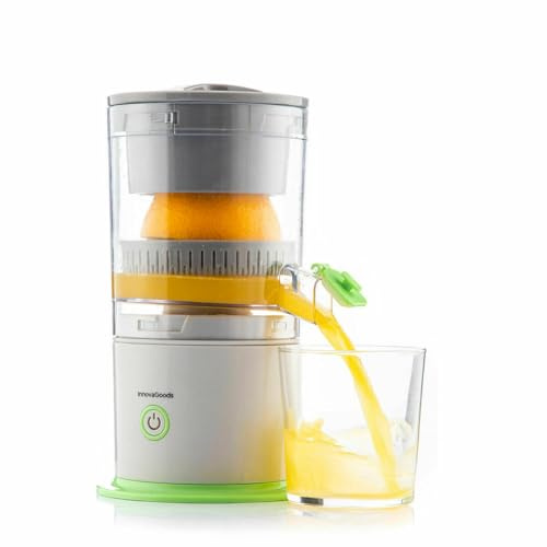 InnovaGoods® Exprimidor de naranjas automático recargable 250ml, 40W, exprimidor manos libres, tapón antigoteo, alta eficiencia 90% USB-C, portátil, cepillo de limpieza, exprimidor para frutas blandas