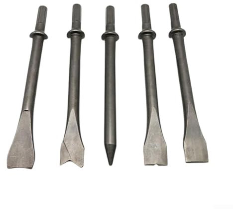 Set di 5 scalpelli resistenti per martello pneumatico con gambo esagonale in acciaio, maggiore stabilità, antiscivolo, per rimozione del metallo, modellatura, rottura, 175 mm, adatto per meccanici fai