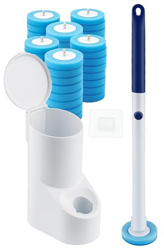 GROWNEER Disposable Toilet Brush Set with Holder and Wall Sticker, 48 Refills Toilet Wand Cleaning Kit, Long Handle Bathroom Cleaner for Toilet Bowl Sink and Floor (Blue)