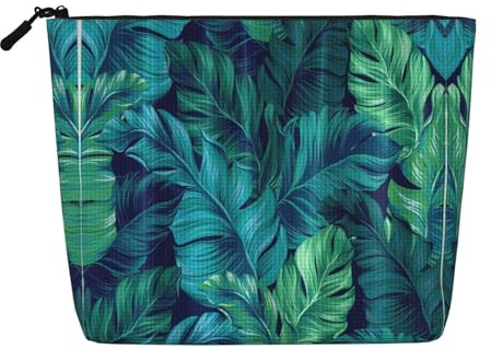 ZhanMg Tropical Palm Leaves Print Fake Hemp Makeup Bag â€“ Reusable Cosmetic Accessories Organizer, Travel Toiletry Pouch