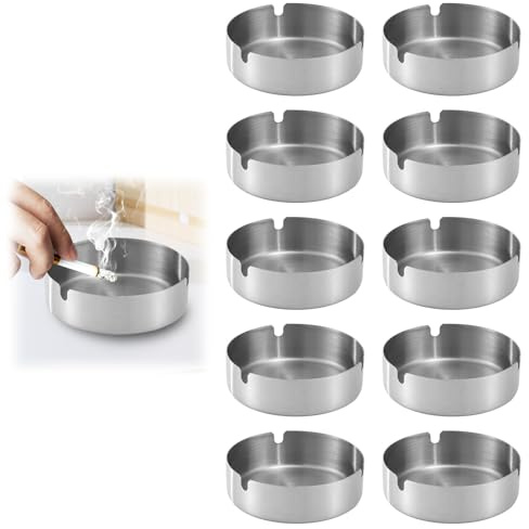 10 StüCk 8 Cm Edelstahl Aschenbecher,Tischaschenbecher Einweg Aschenbecher,Tragbar Aschenbecher Edelstahl,Geeignet FüR Partys,Grillabende Oder Den TäGlichen Gebrauch,Alu Aschenbecher Einweg,Silber