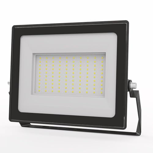 HOFTRONIC Stratos LED Strahler 100W – 8700 Lumen – IP65 wasserdicht – 4000K Neutralweiß – Außenleuchte für Lager, Baustelle, Gewerbe & Hofeinfahrt - Schwarz