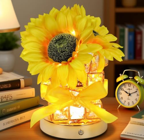 Les-Theresa Sunflowers Flower Lamp, Touch Lamps Bedside 3 Modes Crystal Table Lamp, Nursery Night Light Rechargeable USB Dimmable Flower Table Night Lamp Gift for Kids Women Mom (Sunflower)