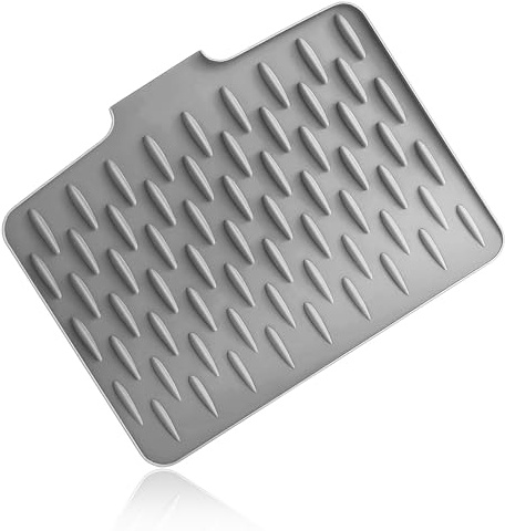Shwdsy Alfombrilla Escurreplatos, Escurreplatos Silicona, con Orificio de Drenaje Alfombrilla Fregadero Cocina, 40 X 32,5 cm, Gris Claro, para Escurrir Platos, Verduras y Frutas