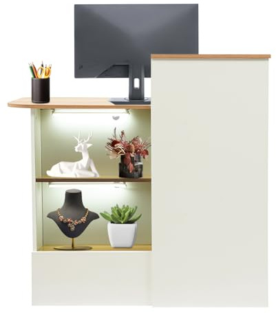 AUYART Comptoir de Caisse Magasin avec Lumière,Moderne Table de Réception Commerciale avec Tiroirs Verrouillables - Supermarché/Supérette Hôtel/Petit Bar/Salon 100 x 50 x 100CM